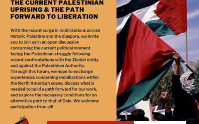 Sunday, July 25 – Online Event: Open Forum – The Current Palestinian Uprising and the Path Forward to Liberation.